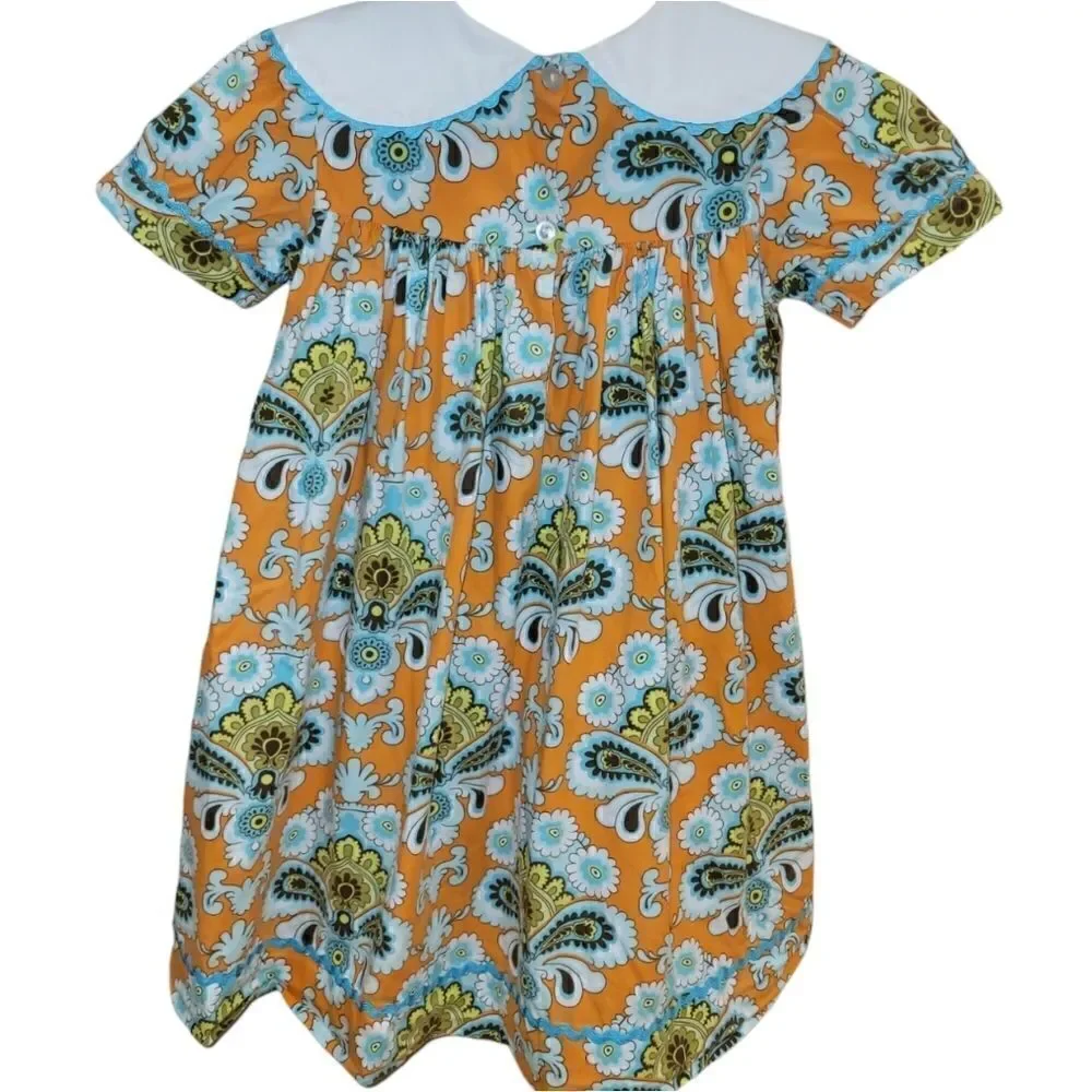 Banana Split Floral Dress 100% Cotton White Collar 3t